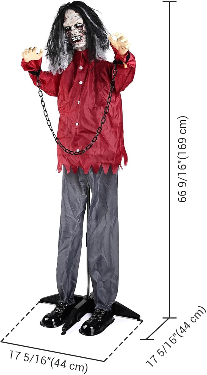 AW Animated Halloween Decorations,Scary Zombie Props 5.5 Ft Full Life Size with Motion/Sound Activated Glowing Eyes Horror Party Haunted House Outdoor Indoor Decorations 2025