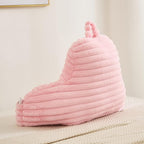 Faux Fur Fluffy Pink Reading Pillow with Pockets, Luxury Striped Plush Decorative, Arm Rests and Back Surport for Bed Rest, Lounging on sofa, Large