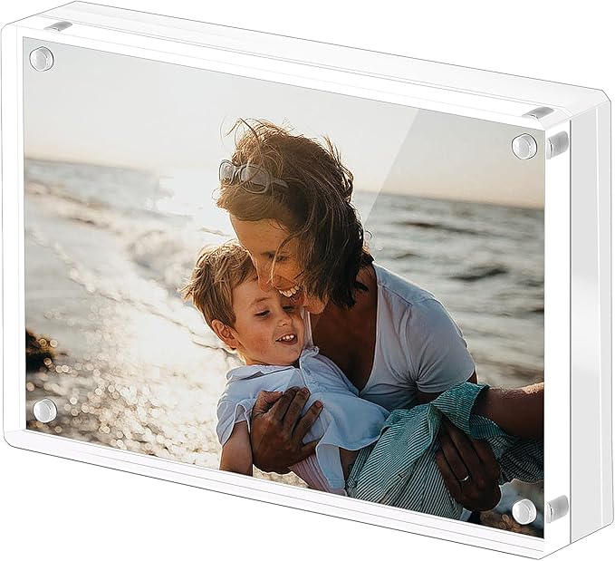 Magnetic Double Sided Clear Acrylic Photo Frame, 8 x 10 Inches，30 MM Thick for Desktop Display