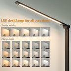 LED Desk Lamp with USB Ports,Touch Desk Lamps for Home Office with 5 Color Modes,3 Brightness Desk Light with Small Night Light,Reading Lamp Table Lamp for Bedroom Bedside Study Black （with adapter）