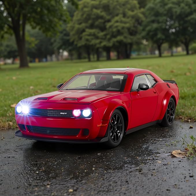 Car Toys for Boys 1/24 Diecast Cars Hellcat SRT Collectibles Model Kit,Pull Back Metal Toy Car with Lights and Sounds,Toy Cars for Boys Age 4-7（Red）