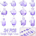 Bud Vases in Bulk 24 | Purple Glass Vase Set – Small Clear Bud Vases for Wedding Centerpieces, Floral Arrangements, Table Decor | Bulk Elegant Mini Vases for Events, Home & Party Decorations