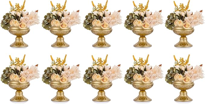 Metal Vases for Table Centerpieces, Hewory Gold Compote Pedestal Vase Floral Container Bulk, Brass Mini Footed Bowl Flower Holders Center Pieces for Wedding Birthday Party Anniversary (10pcs, 6.5in)