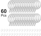 Hotop 30 Pcs Metal Drapery Curtain Rings 0.98/1.26/1.65 inch Interior Diameter and 30 Pcs Hanging Curtain Drapery Pin Hooks for Window Door Shower(32 mm,Matte Silver)
