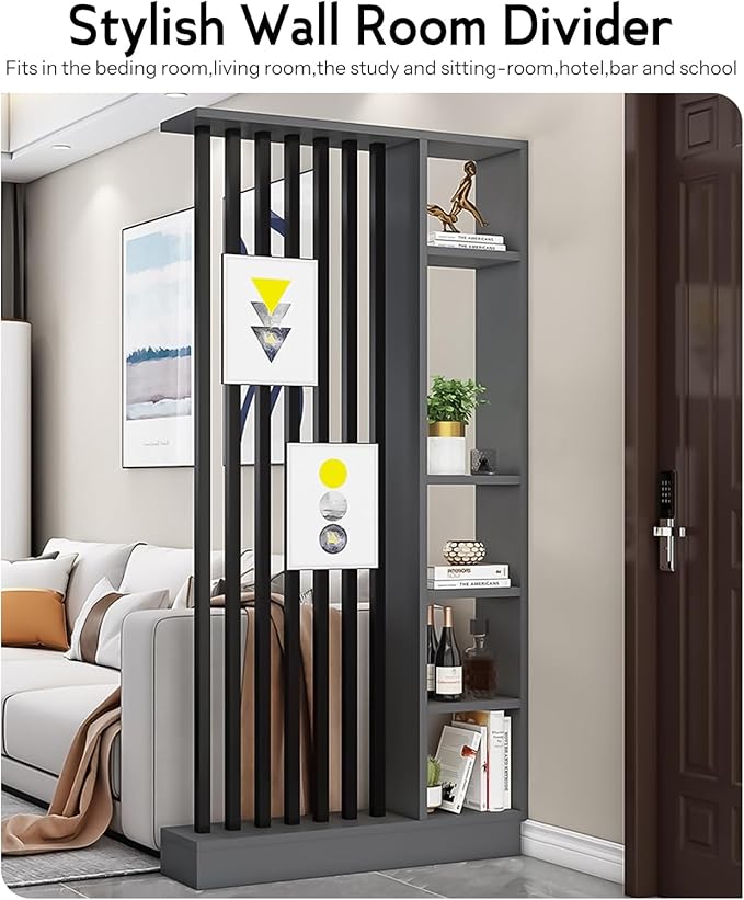 Wall Room Divider, Storage Cabinet Storage Display with Shelves, Modern Freestanding Wood Room Divider Screen, Wall Privacy Screens for Home Decorative (Grey,43.3" L x 9.5" W x 79.5" H)