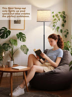 60" Modern Floor Lamp for Living Room Bedroom, Standing Lamp with Oatmeal Linen Lampshade, Tall Lamp with A19 9W 3 Color Temperature Bulb, Foot Switch Control, Black