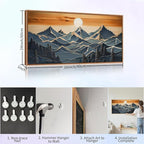 Tinonedraw Metal Mountain Framed Canvas Wall Art, Boho Mountains Forest Artworks, Mid Century Modern Blue Ridge Wall Decor, Vintage Nature Sunset Art Print for Living Room Bedroom Office 20"x40"