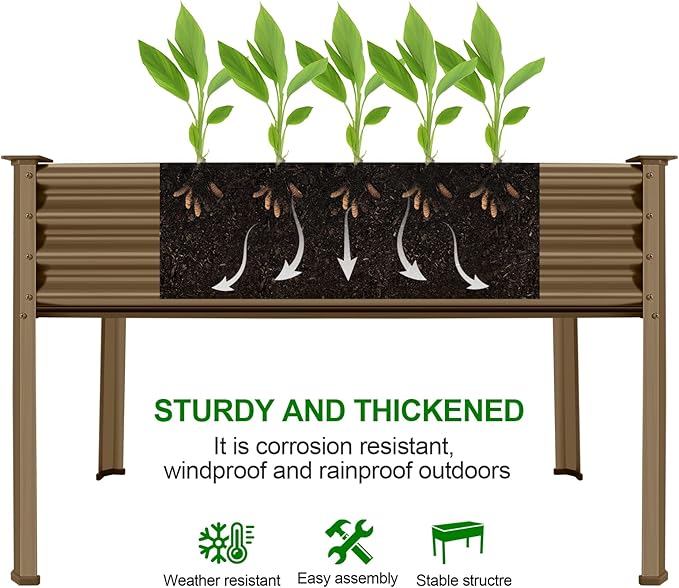 Land Guard Galvanized Oval Large Metal Raised Garden Bed with Legs for Vegetables (Beige)