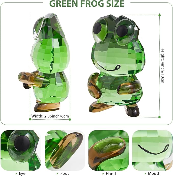 Crystal Frog Figurine - Art Glass Animals Desk Decor & Home Office Ornament, Handmade Collectible Gifts for Frog Lovers