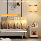 Lightdot 63IN Floor Lamps with Storage Table&Basket, Modern Standing Tall Lamps with Adjustable Fabric Lampshade and Movable&Fixed Casters, Coner End Table Lamp for Living Room/Bedroom/Office-White