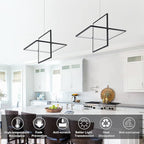 Modern LED Chandelier - Square Pendant Light, Contemporary Style, Dimmable for Living, Dining, Bedroom, Kitchen, Study Room - 65W, 6000K Cool Light (Black)