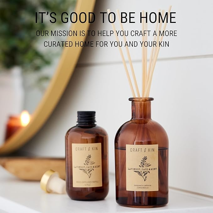 Lavender, Sage & Mint Reed Diffuser Oil Refill | Reed Diffuser Refill for Craft & Kin Diffusers | Long Lasting Home Fragrance - 5.75 oz