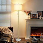 【Upgraded】 Dimmable Gold Floor Lamps for Living Room, 63in Modern Standing Lamp with Marble Base, Tall Pole Light with White Linen Shade for Bedroom Reading Office Corner Nursery