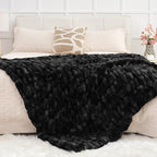 Ultra Soft Luxury Faux Fur Twin Blanket for Counch,Fuzzy Fluffy Plush Warm Cozy Elegant Wrinkled Blanket for Sofa Bedroom Living Room,（60"x80",Tie-dye Black）