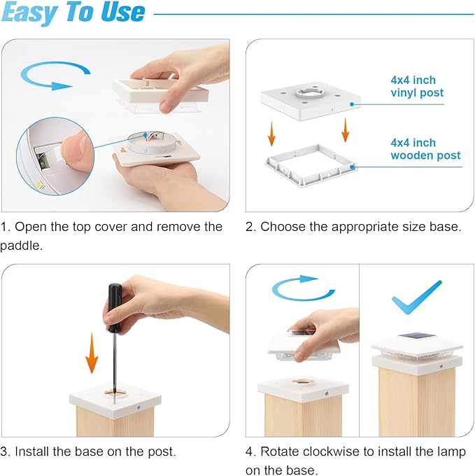 VOLISUN 4x4 Solar Post Cap Light 16pack,Solar Fence - Cap Lights Outdoor Waterproof for Wooden/Vinyl Post, White Deck Post Light Solar Powered with Warm White for Garden/Patio/Porch
