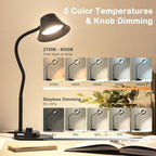 BOHON LED Desk Lamp for Home Office, Fully Dimmable Bedside Lamps with USB A and C Charging Port, 5 Colors Reading Lamp with Night Light, Auto Timer, Table Lamp for College Dorm Room