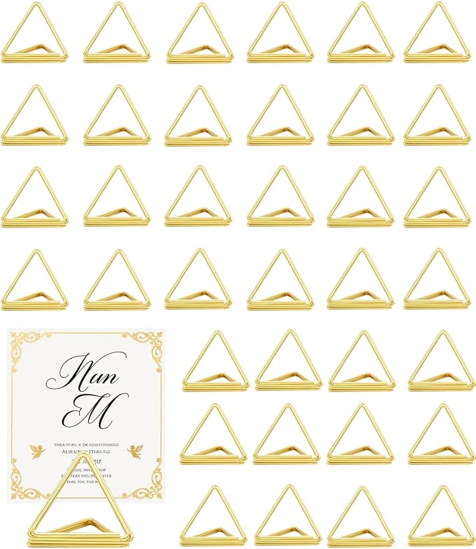 36 Pcs Triangle Table Number Holders - Rust-Resistant Metal Place Card Stands for Weddings, Office & Home Decor(Gold)