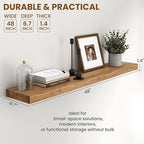 Fun Memories Rustic Elm Wood Floating Shelves for Wall, 48" Floating Shelf Wall Mounted, Long Floating Disply Shelf with Heavy-Duty Bracket for Living Room, Kitchen, Bathroom, Natural Color, Set of 1