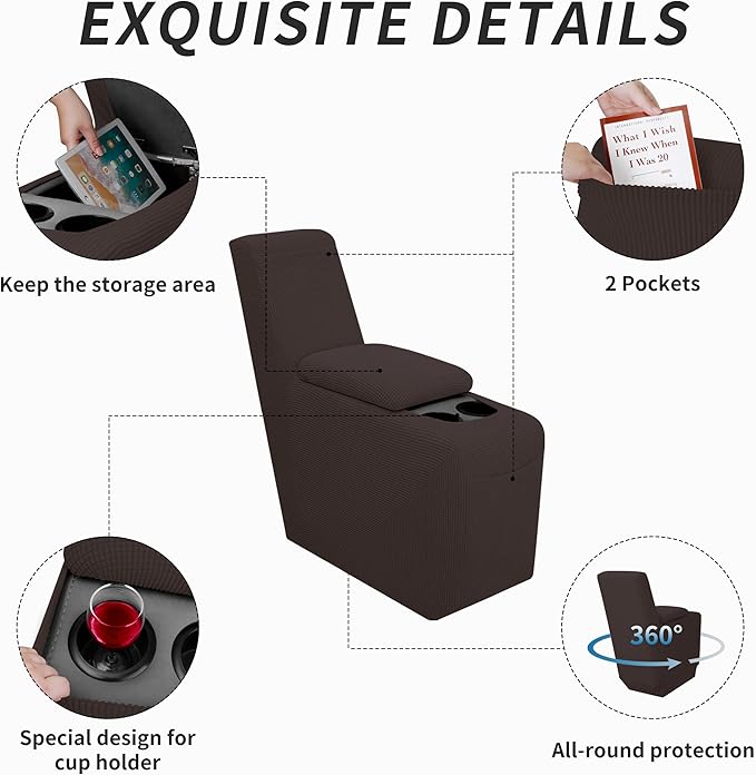 Easy-Going 2-Piece Recliner Console Cover for Reclining Loveseat Covers Stretch Jacquard Middle Console Cover for Recliner Couch and Sofa Chocolate