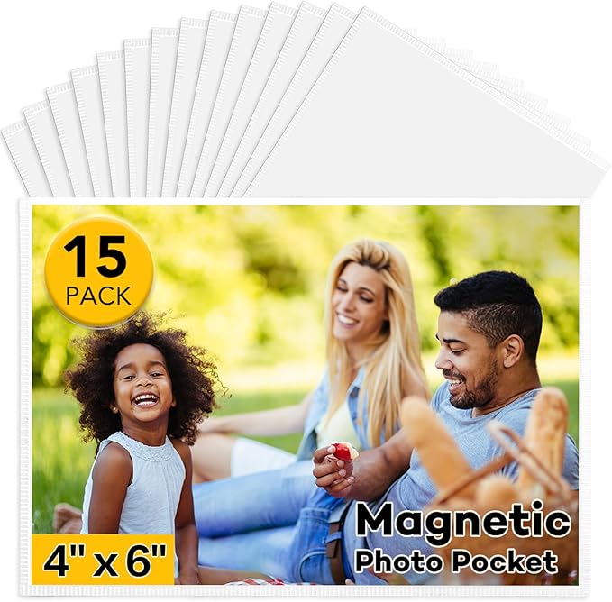 YixangDD 15 Pack Magnetic Picture Frame, 4 x 6 Inches Fridge Magnetic Photo Frames, Magnetic Photo Frames for Refrigerator, Home, School, Office (White)