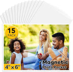 YixangDD 15 Pack Magnetic Picture Frame, 4 x 6 Inches Fridge Magnetic Photo Frames, Magnetic Photo Frames for Refrigerator, Home, School, Office (White)
