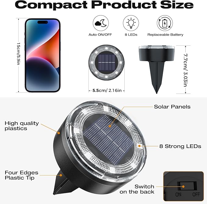 Mini Solar Ground Lights, 24 Pack Solar Lights Outdoor Waterproof, Upgraded LED Flat Landscape Lighting for Outside Pathway Garden Patio Yard Driveway,Cold White