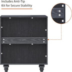 Fluted Nightstand Set 2 22.9'' Wood Nightstands with Drawers Bedside Table Set of 2 Mid Century Drawer Dresser for Bedroom Living Room Black