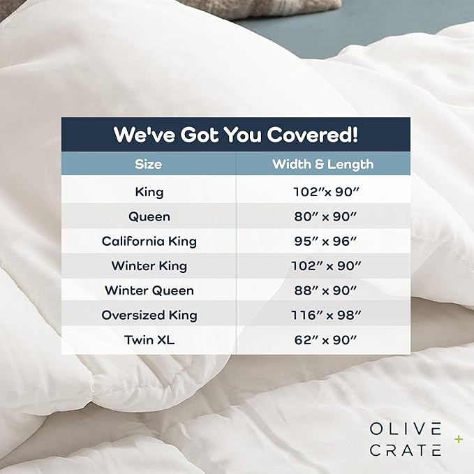 Olive + Crate 100% Viscose Derived from Bamboo - King Size - Hypoallergenic, Cooling & Moisture-Wicking Bedding - All Season Lightweight Plush Design - Organic King Comforter - 102"x90"