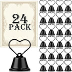 24 Pcs Table Number Holders Place Card Holders for Table 2 Inch Ring Clip Bell Number Holder Metal Picture Holder for Wedding Christmas Restaurant Home Photo Office Memo(Black,Heart)