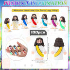 Bememo 100 Pcs Jesus Toys Original Design Mini Rubber Little Jesus Figurine to Hide and Seek Religious Party Favors Sunday School Craft Baptism Gifts for Easter Egg Stuffers(Multicolor)