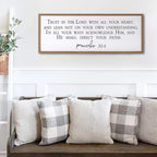 Trust in the Lord With All Thine Heart Wall Decor Art Bible Verse Sign Proverbs 3:5-6 Framed Wood 32X12 Inch For Scripture Christian Hanging (Wood)