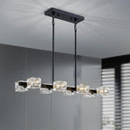 XINGQI Modern Chandeliers for Dining Room Over Table, 8-Light Rectangular Kitchen Island Light Fixture, Linear Farmhouse Metal Glass Black Vintage Hanging Lamp for Living Room Bar