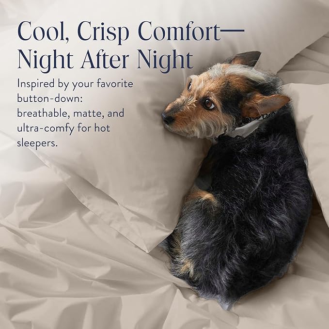 Brooklinen Luxury Percale Duvet Cover – 100% Cotton, Cool, Crisp, Extra-Long Corner Ties, Button Closure, Soft & Breathable – Machine Washable, Duvet Cover Full/Queen Bed Sizes (Pebble)