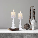 Candle Holders for Pillar Candles Gothic Matte Black Vintage Tall Candle Holders Set of 2 Decorative Large Table Centerpieces Candle Stand Decor (White 2PCS A)