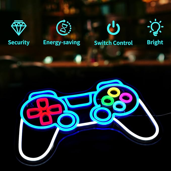Game Neon Signs for Wall Decor Gaming Controller LED Neon Sign for Game Room Neon Light Sign for Wall Decor Birthday Party USB Powered Gamer Gifts for Teens Boys