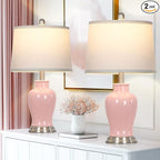 23" Pink Ceramic Table Lamps for Living Room, Modern Ceramic Lamps with Ginger Jar Design, Cute Bedside Lamp Set of 2, Elegant Bedroom Lamp for Nightstand Dining Room Side End Table Homedecor
