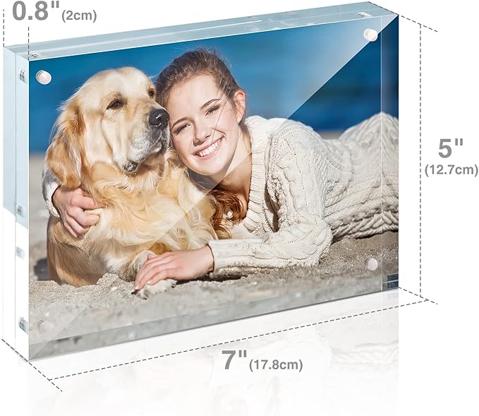 TWING 5 x 7 Inch 3 Pack Acrylic Photo Frame Horizontal Magnet Double Sided Acrylic Picture Frames Set with Microfiber Cloth,10+10MM Thickness Clear Picture Frame Desktop Display Gift Ideal