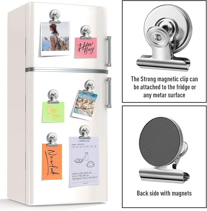FINDMAG 20 Pack Magnetic Clips Fridge Magnets, Heavy Duty Refrigerator Magnet Clips Whiteboard Magnet, Strong Clips Magnets Scratch Free Metal Magnet Clips for Fridge, Whiteboard, Kitchen, Office