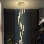 Long Spiral Crystal Chandelier Lighting for Foyer 12-Light Gold Staircase Chandelier High Ceiling Slopped LED Dimmable 2700K-6000K