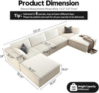 157.5" Cloud Couch Oversized Modular Sectional Sofa for Living Room,Modern Sofa with Deep Seat，U-Shape Boneless Couch with 2 Ottoman,Comfy Upholstered Couches for Apartment, Studio, Office,White
