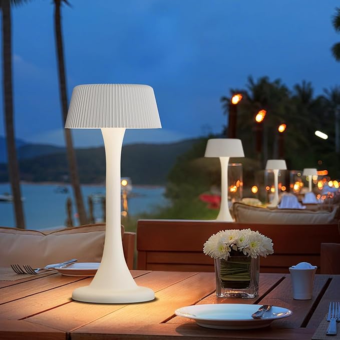 uuffoo Rechargeable Table Lamp, Outdoor Table lamp Cordless with Stepless Dimming & 3 Color Temperatures, Battery Operated Night Light for Patio, Bar, Restaurant, Home, Bedroom, Dining (White)