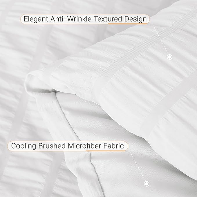 MUXHOMO 7 Pieces Full Comforter Set, Seersucker Bed in a Bag Full Size, All Season Luxury Bedding Set with Comforter, Flat Sheet, Fitted Sheet, Pillowcases & Shams, White