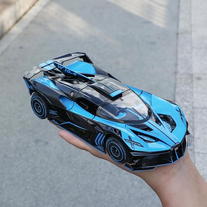 Toy Car Model for Compatible with 1:24 Bolide Alloy Diecast Collect Car Toy with Lights and Music, Pull Back Car Toys for Kids Boys Girls Gift (Blue)