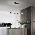 XINGQI Modern Chandeliers for Dining Room Over Table, 8-Light Rectangular Kitchen Island Light Fixture, Linear Farmhouse Metal Glass Black Vintage Hanging Lamp for Living Room Bar