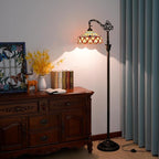 Tiffany Floor Lamp Yellow Peacock Tail Stained Glass Floor Light Adjustable Angle Tall Standing Lamp 63 inches for Home Living Room Bedroom