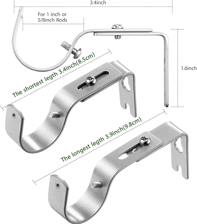 Frienda 12 Pcs Curtain Rod Brackets Adjustable Holder Wall for 1 Inch Diameter Curtain Rod General Bracket Hooks with Screws (Matt Silver)
