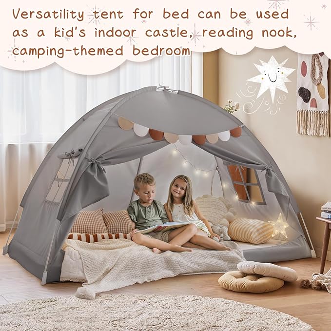 Sherilyn Bed Tent Bed Canopy Bunk Twin Size for Kids, Kids Tent Floor Indoor Privacy Sleeping Tents Dream Tents Indoor Drafty Room, Twin Bed Tents Blackout Space on Bed Tents Canopy Tents