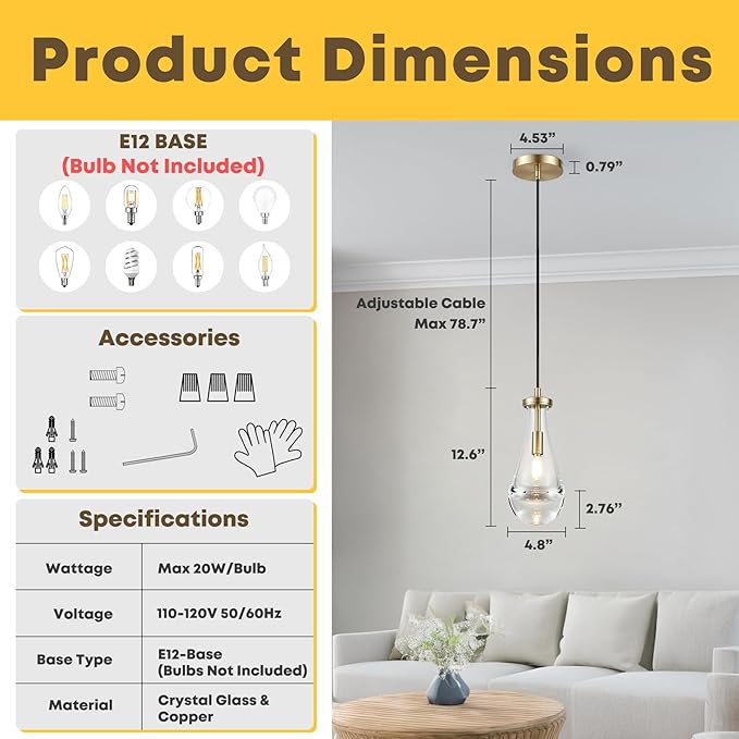 Raindrop Pendant Light for Kitchen Island, Gold Modern Crystal Glass Modern Pendant Lights, Pendant Light in Kitchen Island, E12 Bulb Pendant Lights Indoor Island, for Dining Room,Living Room