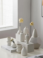 Set of 9 Ceramic Bud Vases for Pampas Grass Flowers, Small Vases in Bulk for Centerpieces Boho Vases for Wedding Decorations Neutral Living Room and Bedroom Decor DIY Gift (White)