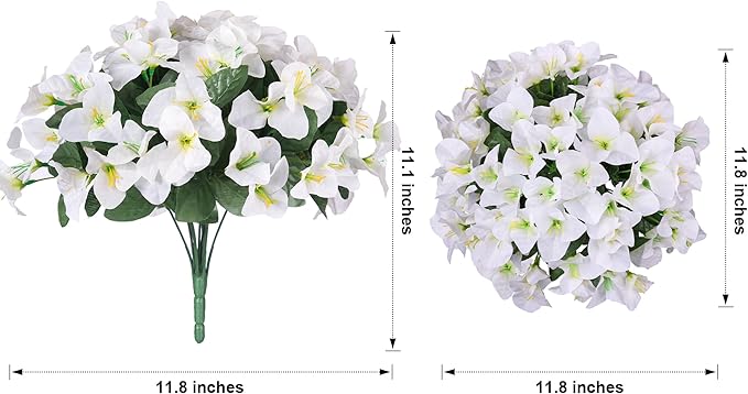 Ivydale Artificial Flowers for Outdoors, 4 Bundles Fake Bougainvillea Flower UV Resistant Silk Flowers for Outside, Outdoor Faux Plants for Planter Patio Porch Window Garden Home Decoration (White)